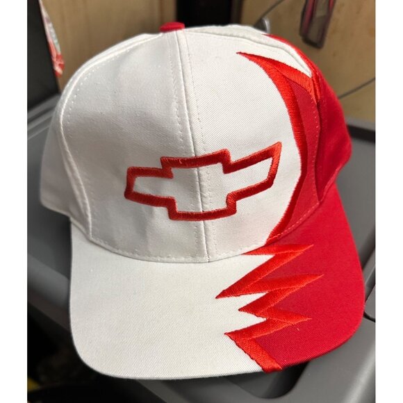 90’s Kati Chevrolet shark bite Cap White & Red Strapback Hat sharktooth - Picture 9 of 9